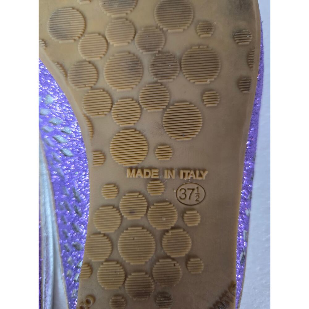 Jimmy Choo Slip On Backless Flats Silver Sparkle Designer 37 1/2 Floral Metalic - Picture 8 of 13